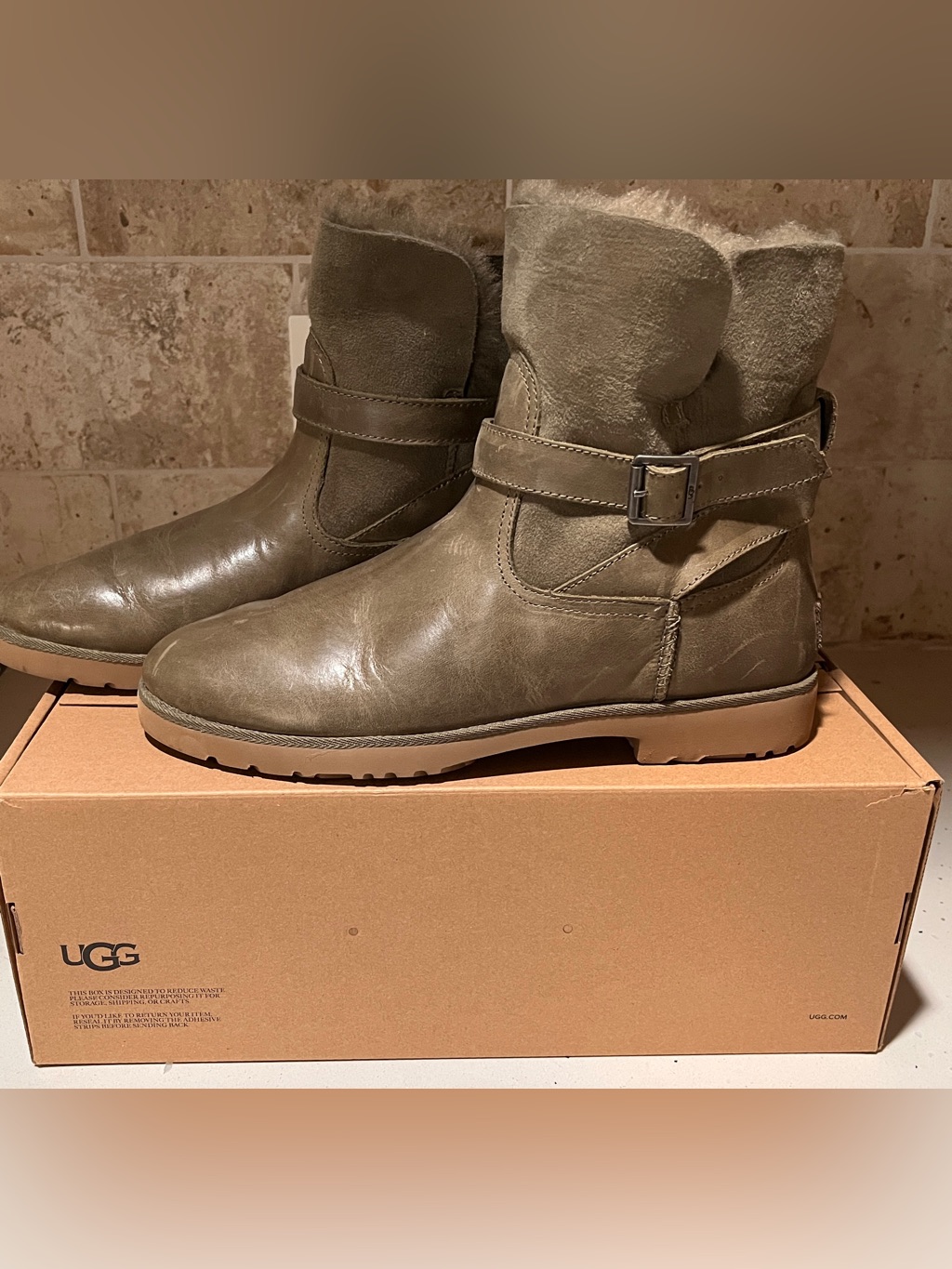 Ugg Romely Dusty Olive Leather And Shearling Boots
